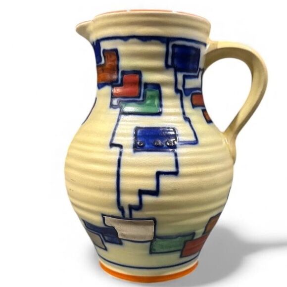 VTG Swansea Ware Flora Art Deco Geometric Pottery Jug Pitcher Wardle's England - Picture 2 of 10